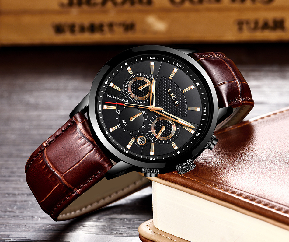 watches mens 2022   top brand luxury casual leather quartz mens watch business clock male sport date chronograph details 14