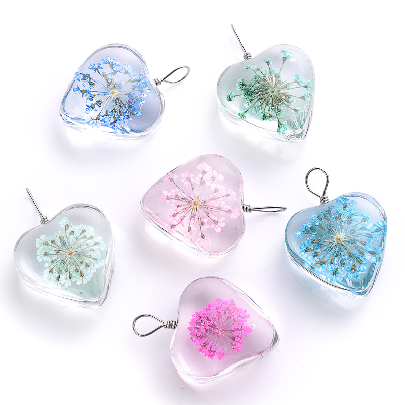 3pcs Clear Glass Heart-Shaped Dried Flower Pendant DIY Jewelry Making Hand Craft Fine Jewelry,Temu