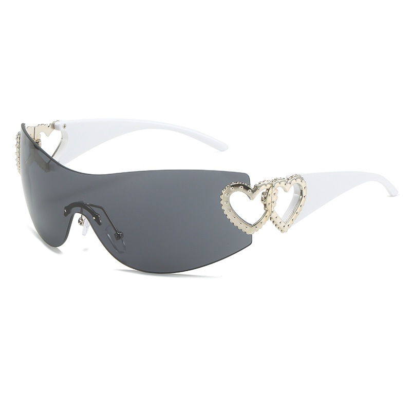 Heart Sunglasses Women Oversized Wrap Around Frame One Piece Lens