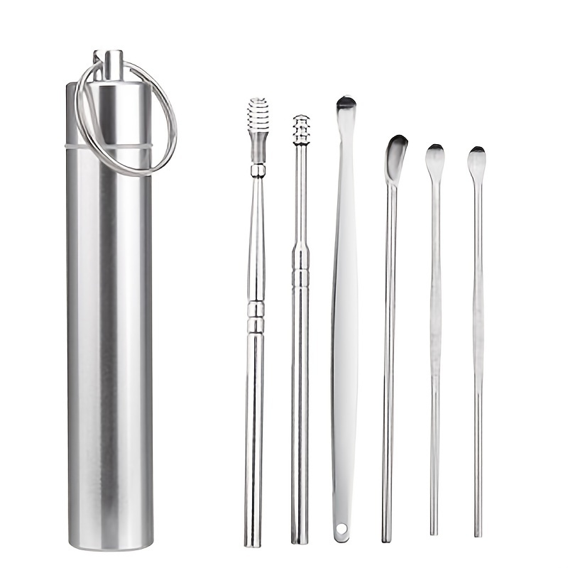 Anself 6 Pieces Ear Wax Removal Kit Ear Wax Remover Pickers,  Stainless-Steel Earpick, Ear Pick Spoon, Ear Care Cleaning Tools