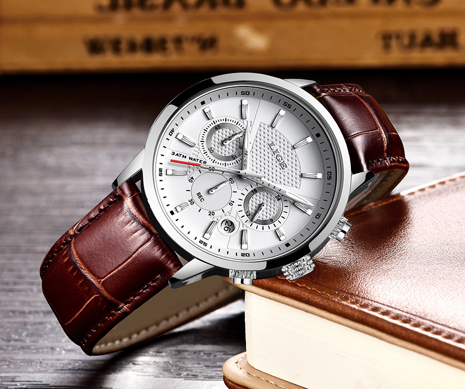 watches mens 2022   top brand luxury casual leather quartz mens watch business clock male sport date chronograph details 7