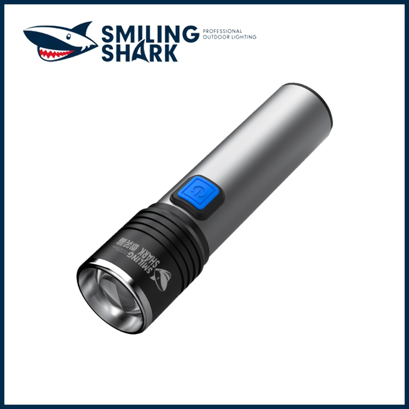 

Smiling Shark Rechargeable Led Flashlight - Adjustable Brightness, 3 Modes, Zoomable Handheld Torch For Camping & Emergencies, Includes Usb Cable & Gift Box