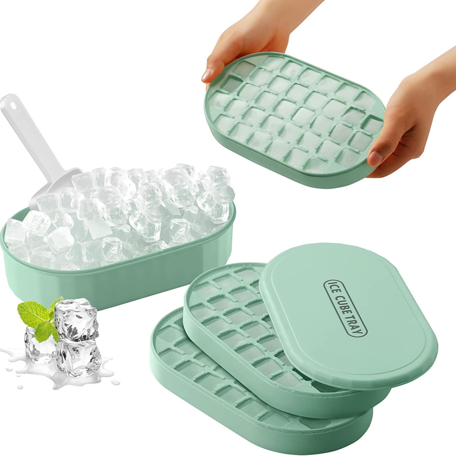 14-Ice Cube Trays with Spill-Resistant Removable Lid, 4 Pack, Easy