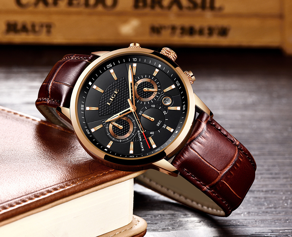 watches mens 2022   top brand luxury casual leather quartz mens watch business clock male sport date chronograph details 10