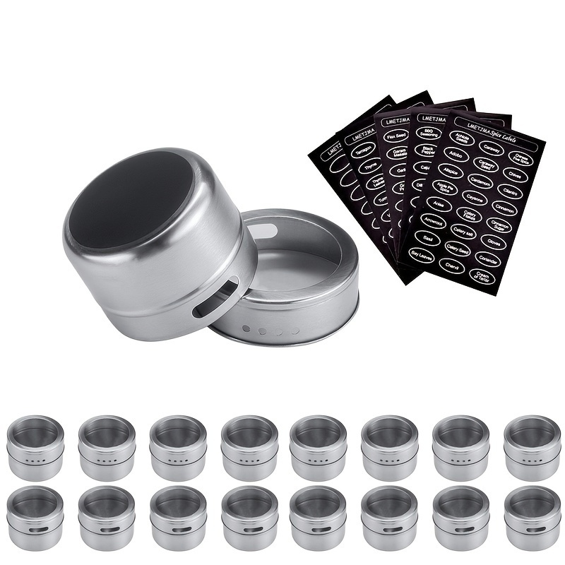 

1set Magnetic Spice Tins, Spice Jar Set With Stickers, Stainless Steel Spice Tins Spice Storage Container Pepper Seasoning Sprays Tools