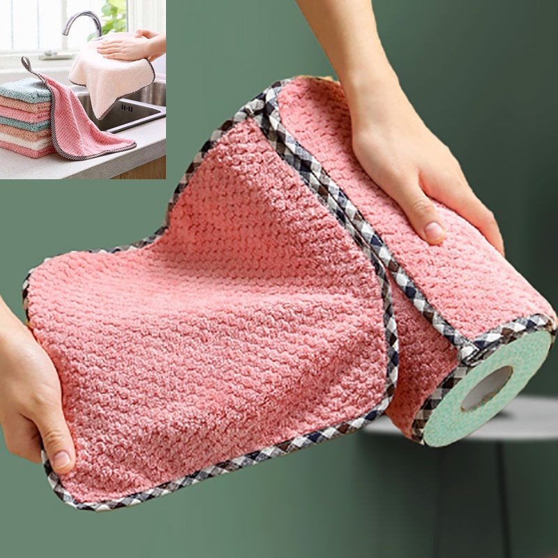 10 PCS Absorbent Wave Dish Cloth Rag Non-stick Oil Coral Velvet Dish Towel  Random Color (25 x 25cm) in 2023