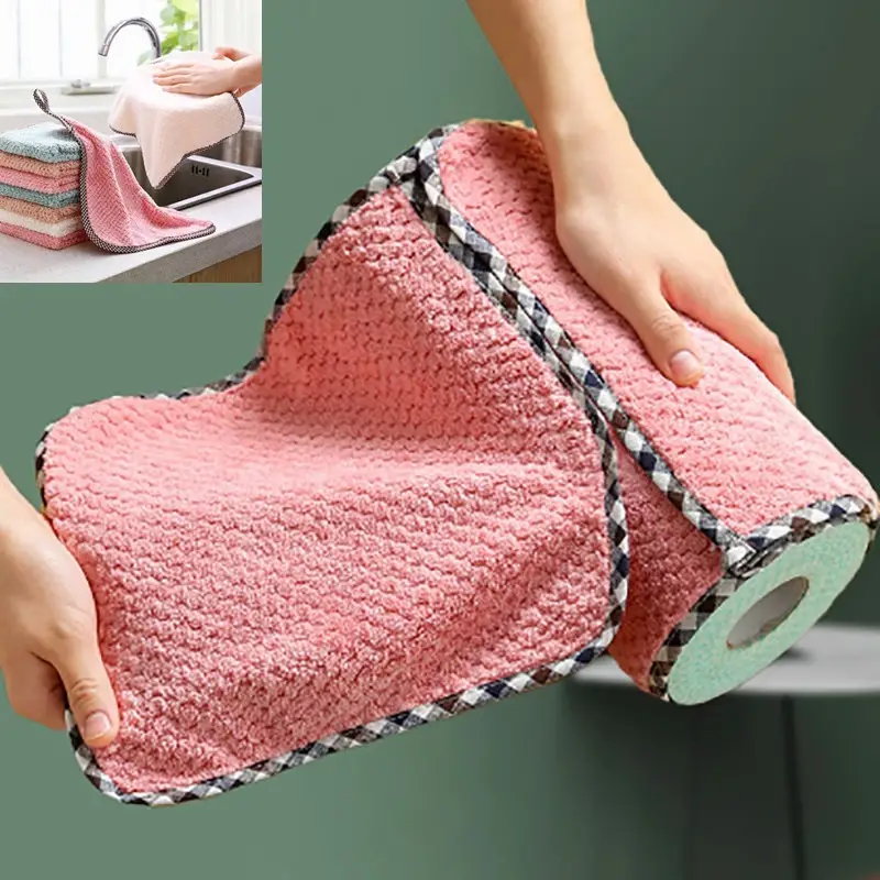 10pcs/set Coral Velvet Dish Cloth, Kitchen Cleaning Towel, Lazy Rag, Water  Absorption, No Hair Removal, Hand Wipe