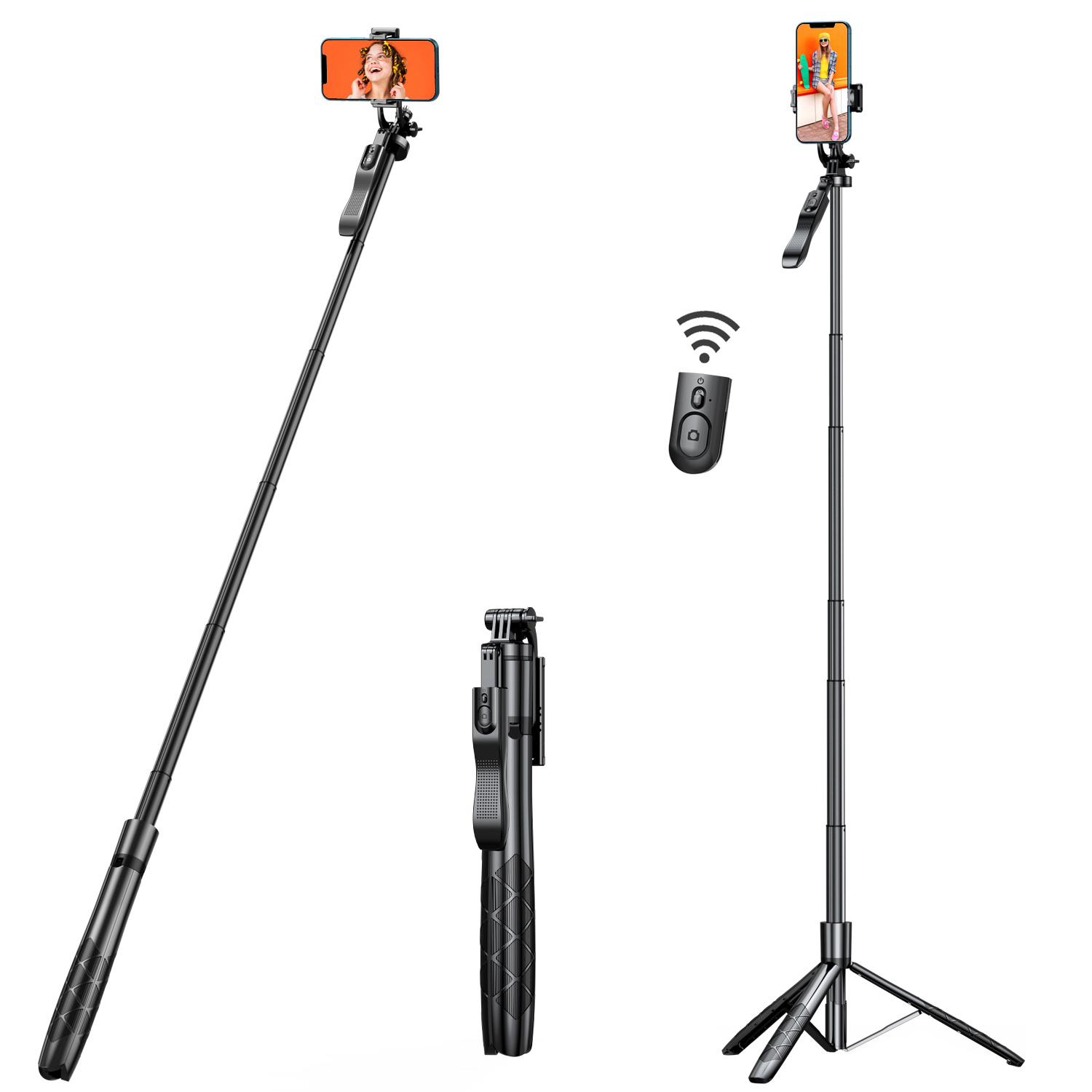  ATUMTEK 51 Selfie Stick Tripod, All in One Extendable Phone  Tripod Stand with Bluetooth Remote 360° Rotation for iPhone and Android  Phone Selfies, Video Recording, Vlogging, Live Streaming, Black : Cell