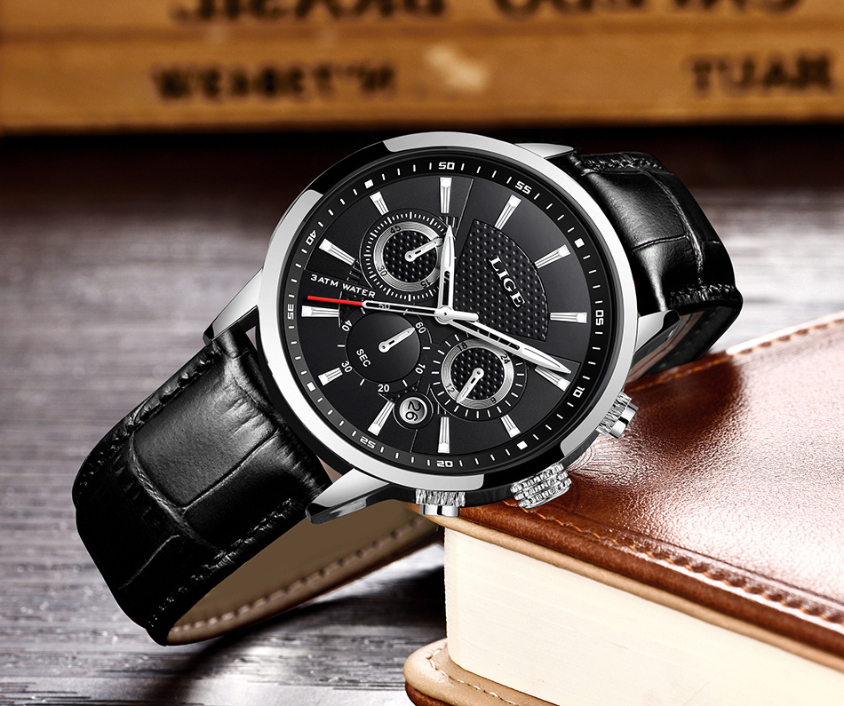 watches mens 2022   top brand luxury casual leather quartz mens watch business clock male sport date chronograph details 16