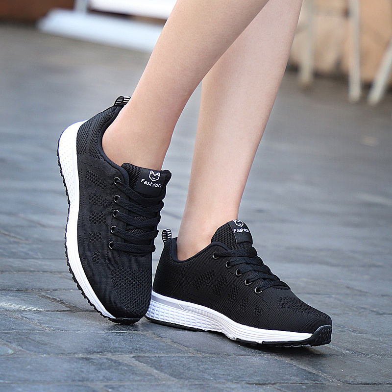 PMUYBHF Womens Sneakers Black Fashion Spring And Summer Women Sports Shoes  Flat Bottom Thick Bottom Light And Comfortable Running Shoes Lace Up
