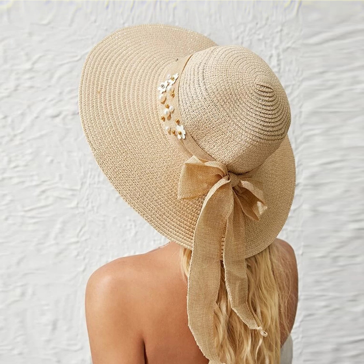 Wide Brim Straw Hat Sunshade Chain Decoration Gift For Her