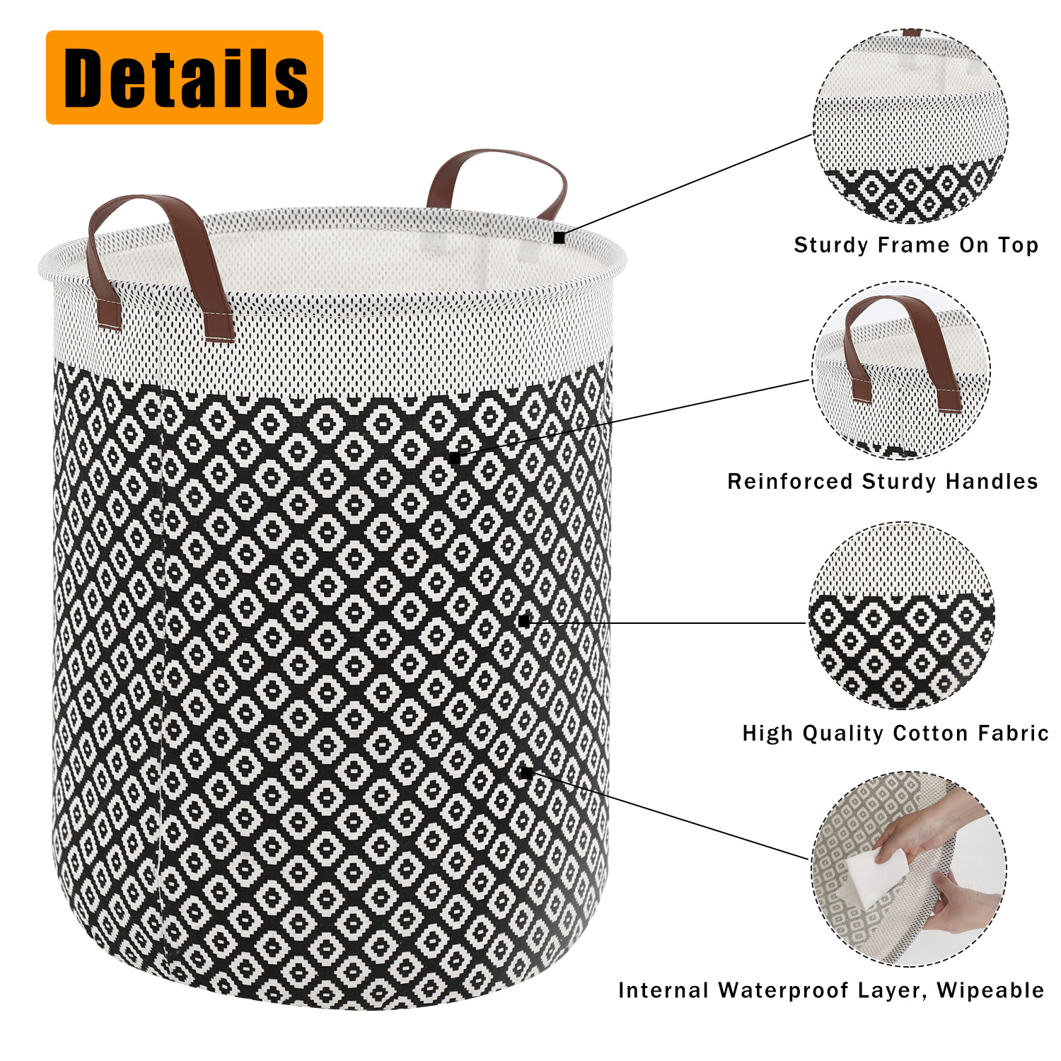 Laundry Baskets Leather Handles High Large Folding Round Temu New Zealand