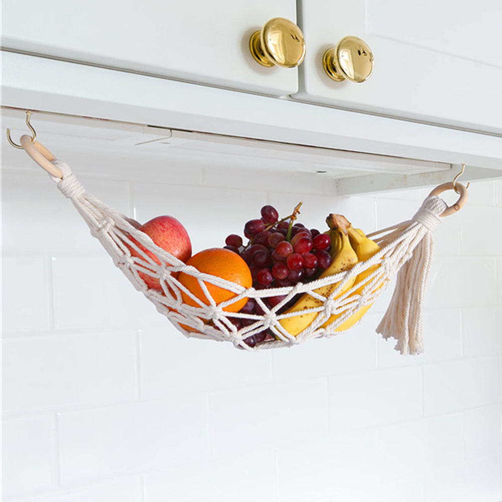 Macrame Fruit Hammock Under Cabinet - Hanging Basket for Kitchen Fruit  Holder US