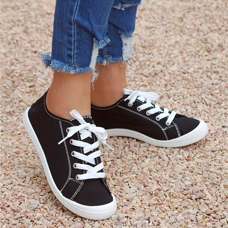 Solid Canvas Round Toe Shoes, Women's Black Comfortable Lightweight