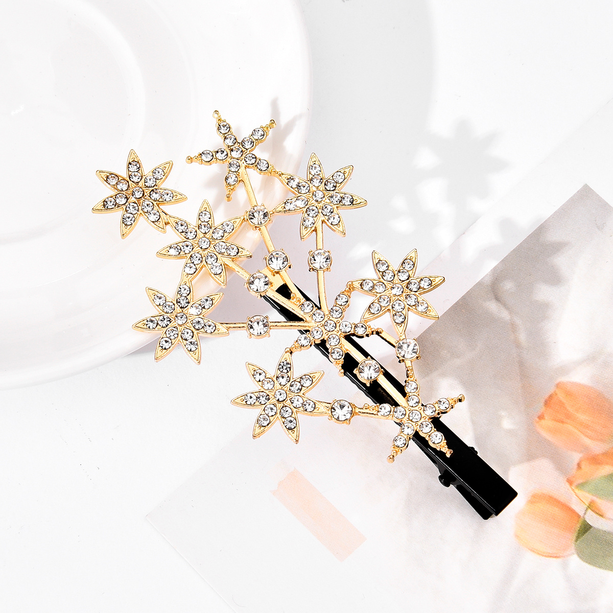 Vintage Crystal Star Hair Clip Barrette Rhinestone Headpieces