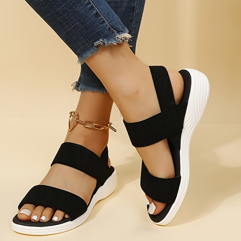 

Women's Wedge Heeled Sandals, Platform Open Toe Solid Color Ankle Strap Sandals, Women's Comfy Open Toe Sandals