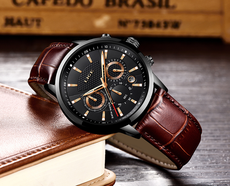 watches mens 2022   top brand luxury casual leather quartz mens watch business clock male sport date chronograph details 13