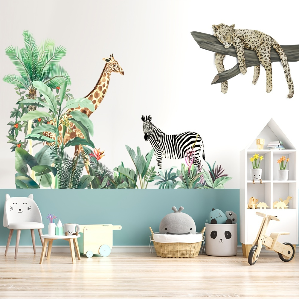 

1 Set, Jungle Wall Decals, Animal Giraffe Horse Leopard Wall Stickers, Wall Decorations For Living Room And Bedroom