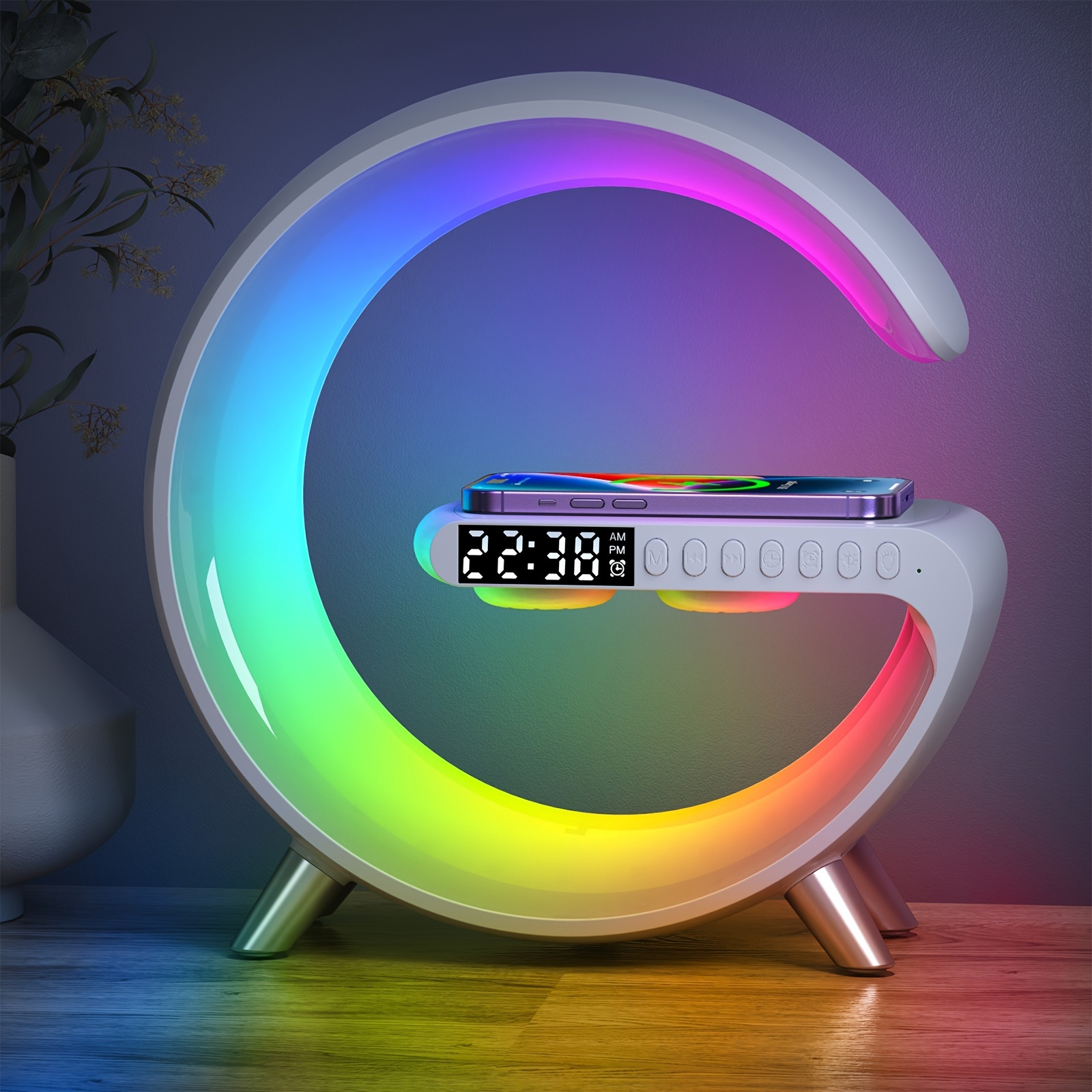 1pc Rhythm RGB Light Bar Smart Light Sunrise Alarm Clock Wake Up Light,  Alarm Clocks For Bedrooms, Dimmable Table Lamp With Fast Wireless Charger,  Alarm Clock For Heavy Sleepers Adults For Bedroom,