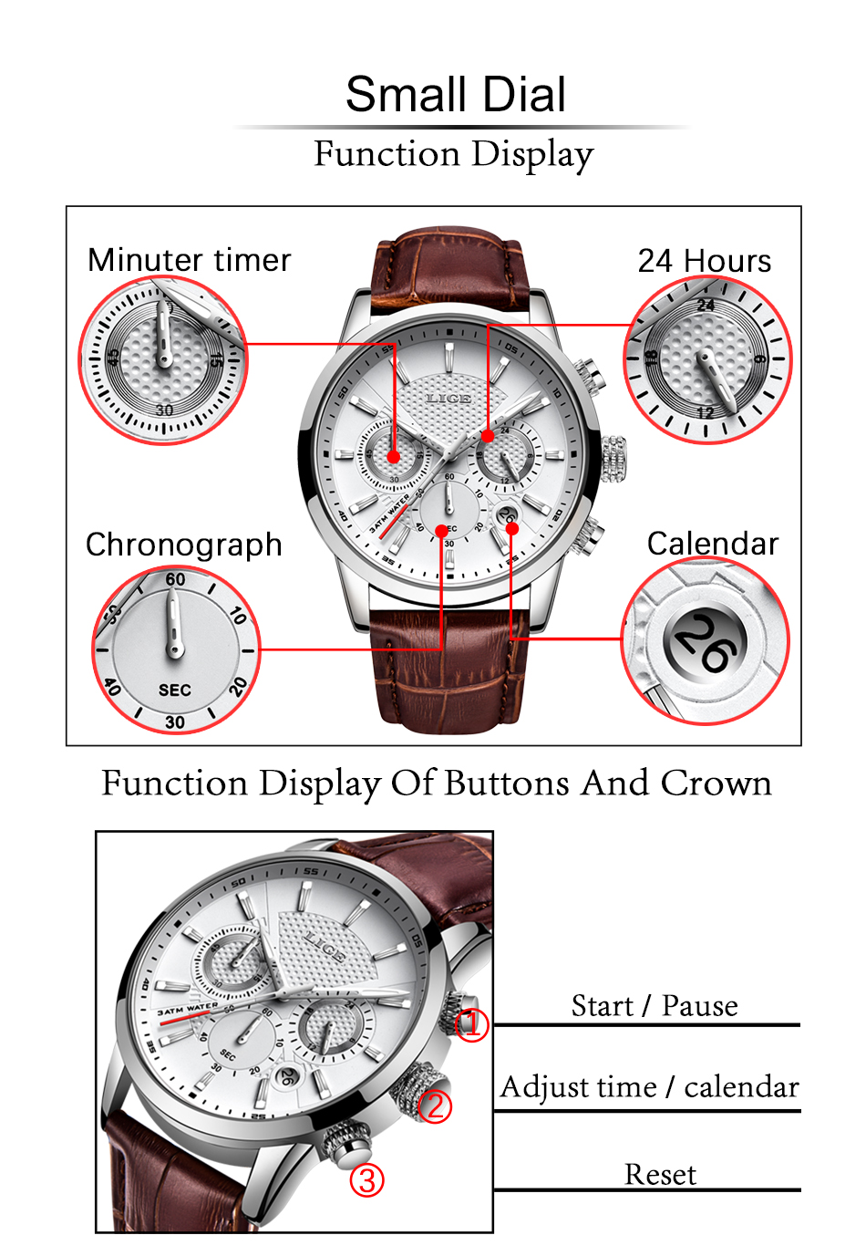 watches mens 2022   top brand luxury casual leather quartz mens watch business clock male sport date chronograph details 4