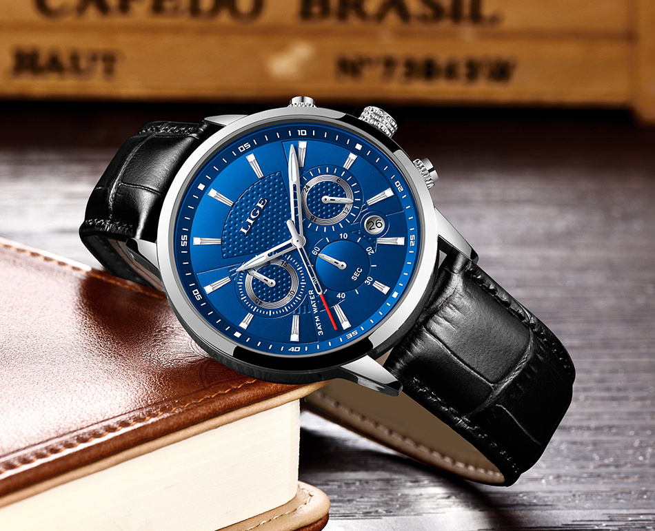 watches mens 2022   top brand luxury casual leather quartz mens watch business clock male sport date chronograph details 17