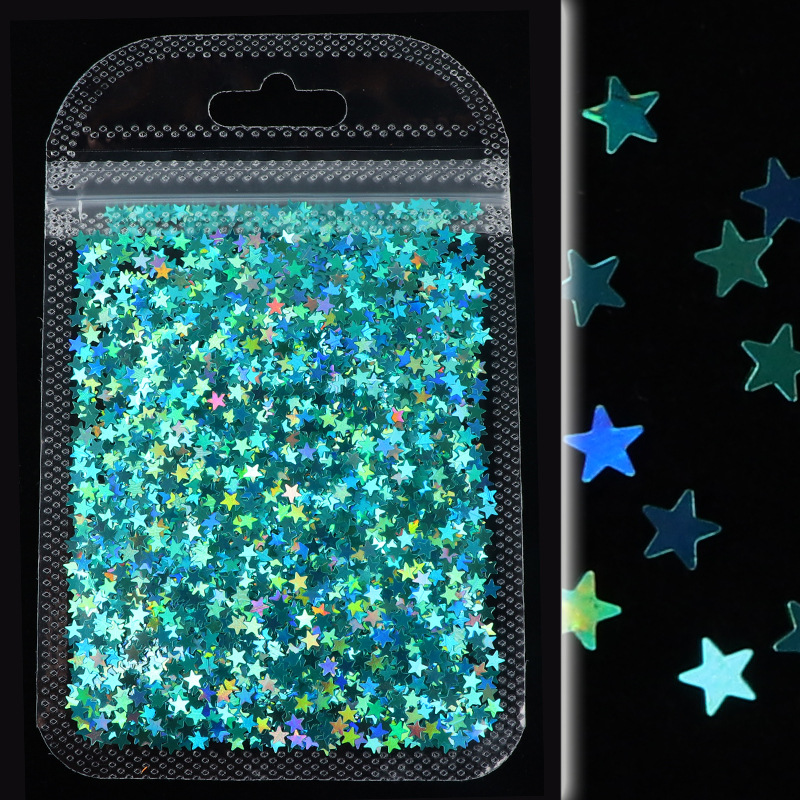 Teal Mini Stars Holographic Glitter Shapes