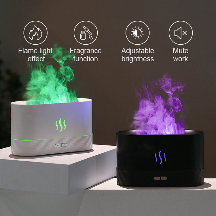 1pc portable cool mist usb led change color room h2o air fire flame humidifier aroma essential oil diffuser humidifier school supplies back to school dorm details 3