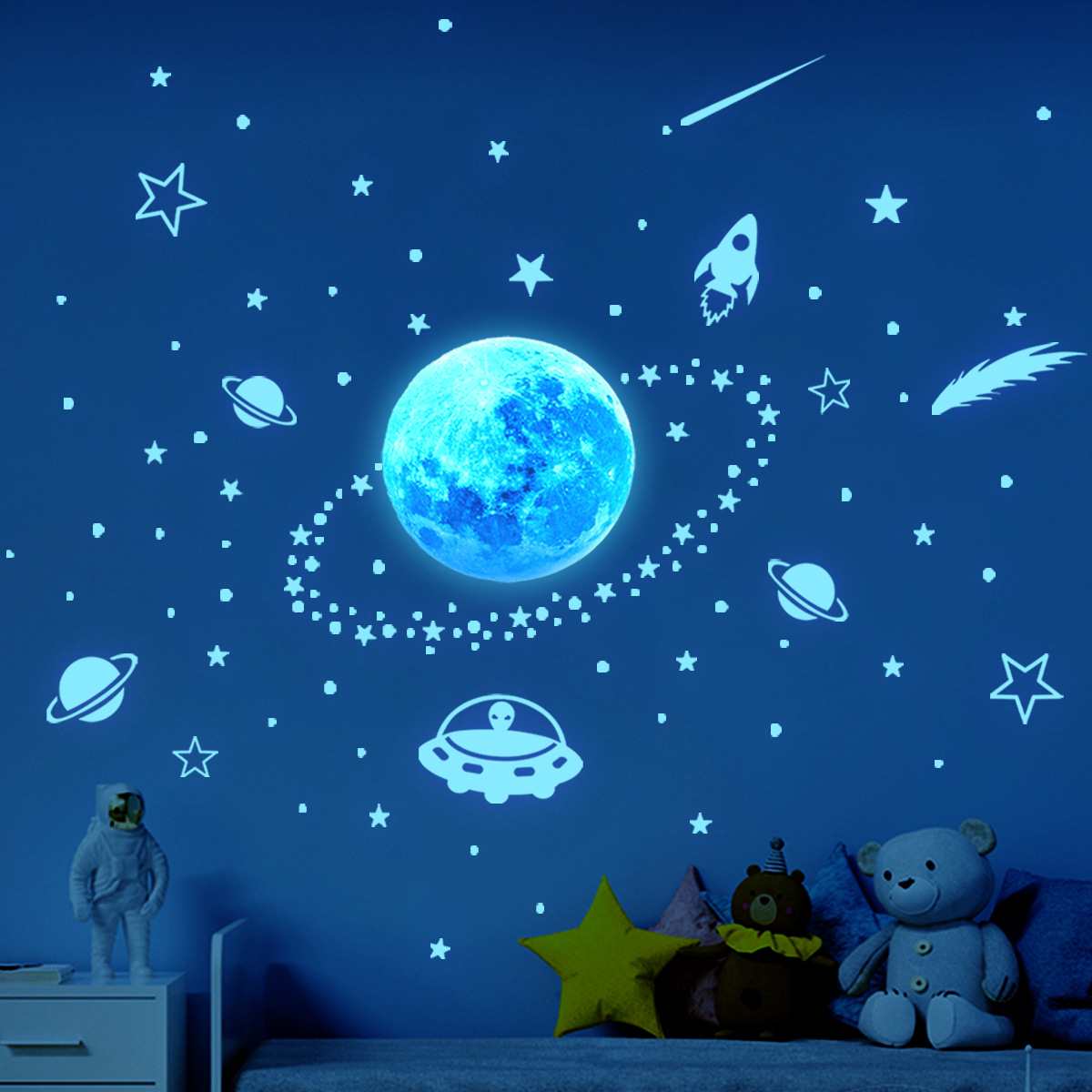 Glowing Dark Stars On Ceiling, Glowing Stars Of Ceiling Planets, Star Wall  Sticker