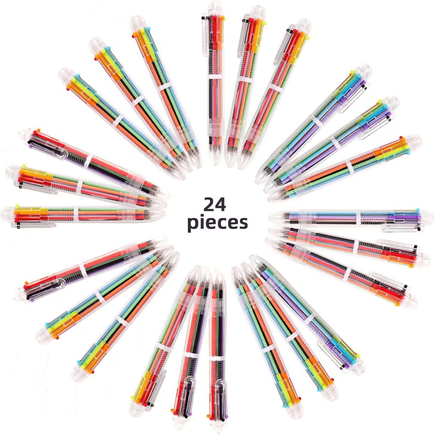 Multicolor Pens - 24 Pack of 6-in-1 Retractable Ballpoint Pens - 6 Vivid  Colors