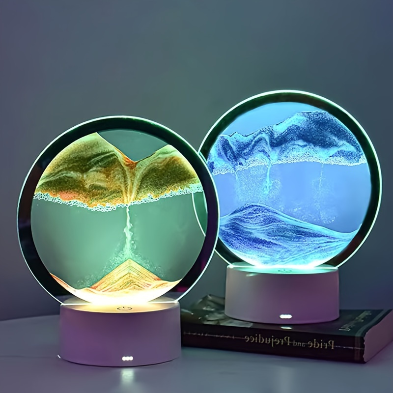 

1pc Moving Sand Art Table Lamp Usb Led Craft Quicksand 3d Natural Landscape Flowing Sand Dimmable Moving Hourglass Night Light