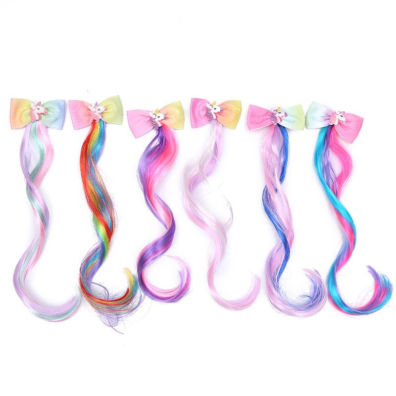 6pcs Girls Hair Extensions Colorful Curve Hair Wigs Bow Hair Clips Hair  Accessories For Party Performance - Clothing, Shoes & Jewelry - Temu
