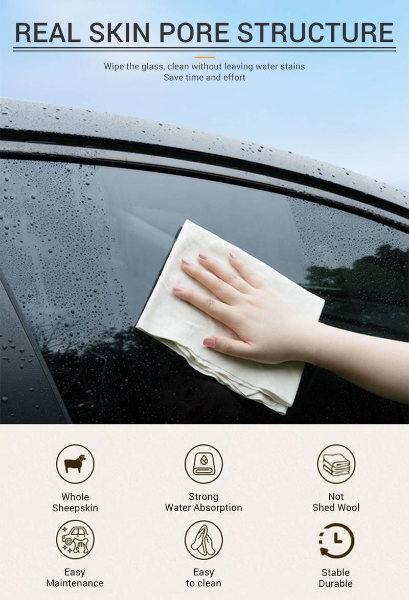 Natural Sheepskin Leather Car Cleaning Cloth – Super Absorbent Drying Shammy Towel
