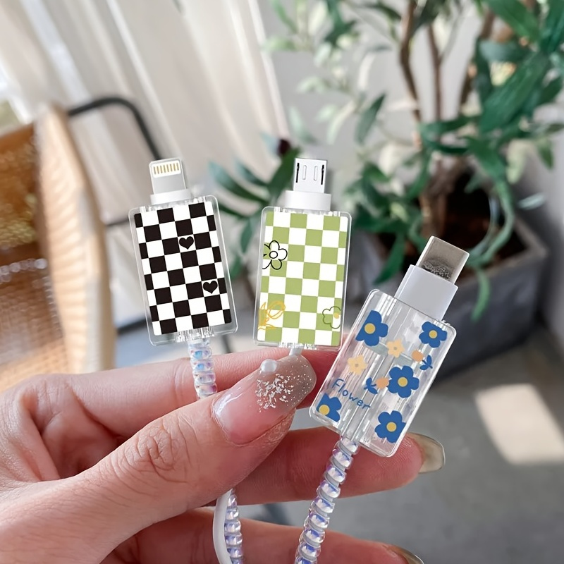 Protect Your Phone with a Stylish Checkered Charging Cable Cover!