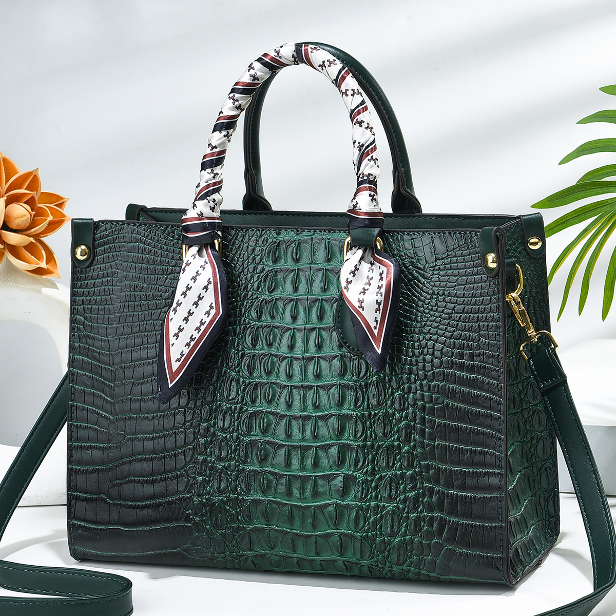 Trendy Crocodile Pattern Handbag, Fashion Faux Leather Shoulder Bag,  Women's Office & Work Purse 