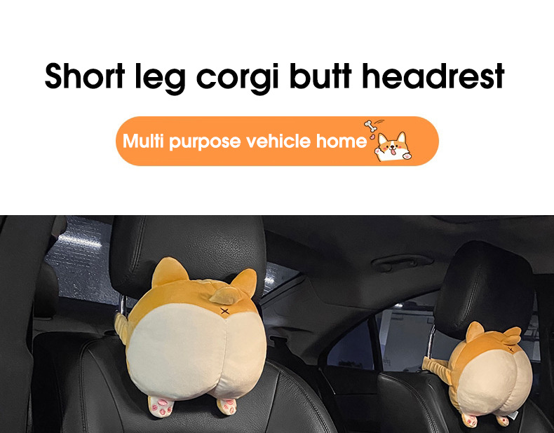 seemehappy Cute Plumpy Corgi Butt Car Seat Headrest Neck Pillow Corgi Butt  Lumbar Pillow Acessories (2 PCS Neck Pillow)