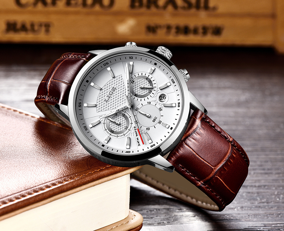 watches mens 2022   top brand luxury casual leather quartz mens watch business clock male sport date chronograph details 8