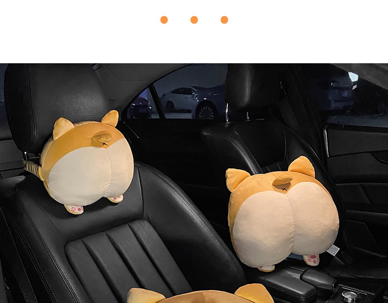 Universal Cute Soft Corgi Butt Shape Pillow Car Headrest Neck Support Car  Neck Safety Pad Cute