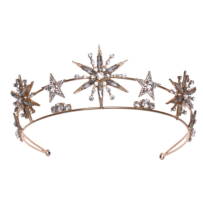 Vintage Star Wedding Crown Tiaras Golden Rhinestone Hair - Temu