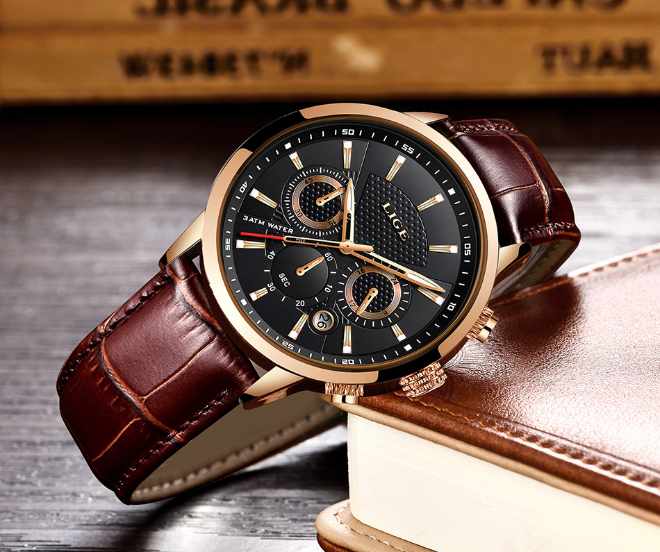 watches mens 2022   top brand luxury casual leather quartz mens watch business clock male sport date chronograph details 11