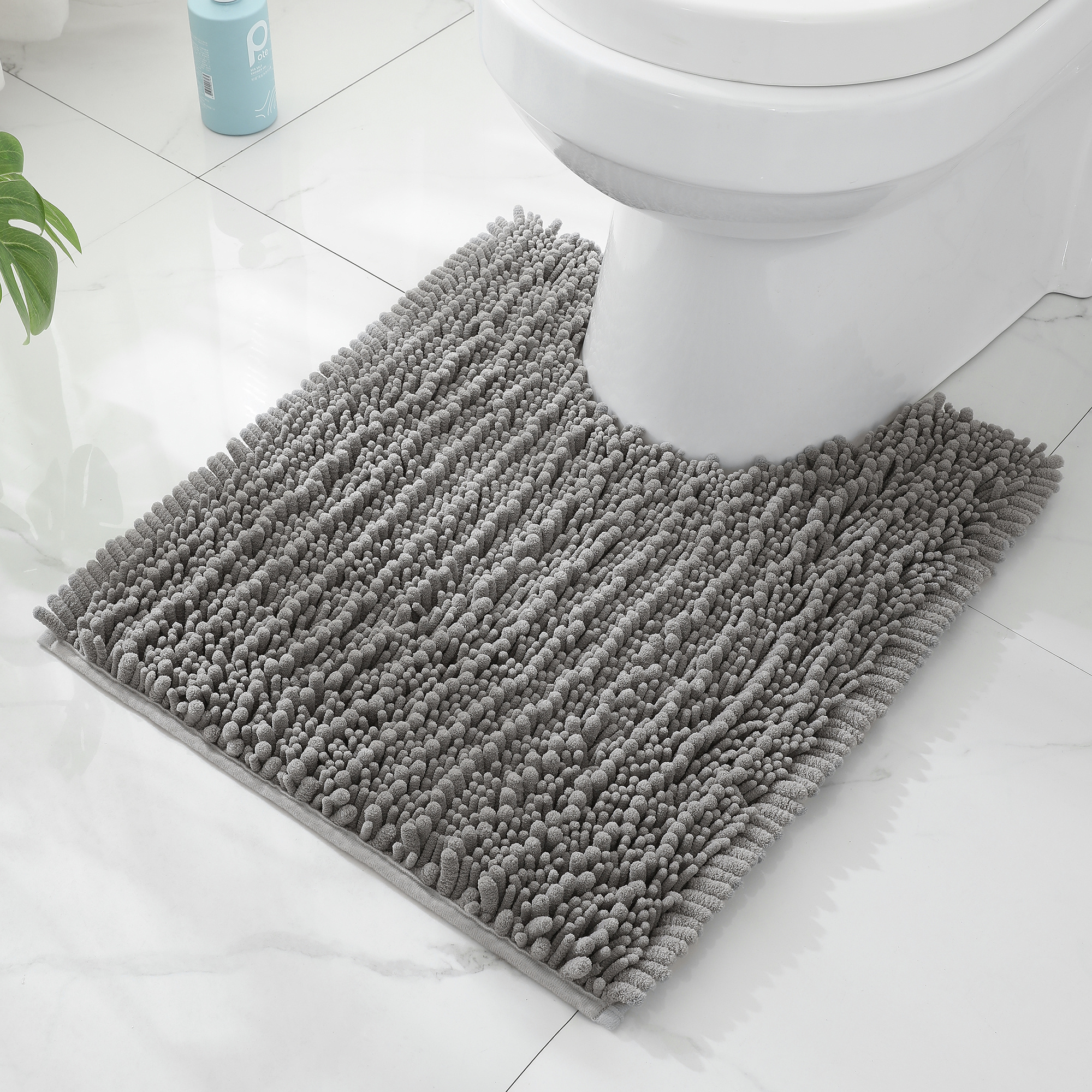 Yimobra Luxury Shaggy Toilet Bath Mat U-Shaped Contour Rugs for Bathroom, 24.4 x 20.4 Inches, Soft and Comfortable, Maximum Absorbent, Dry Quickly