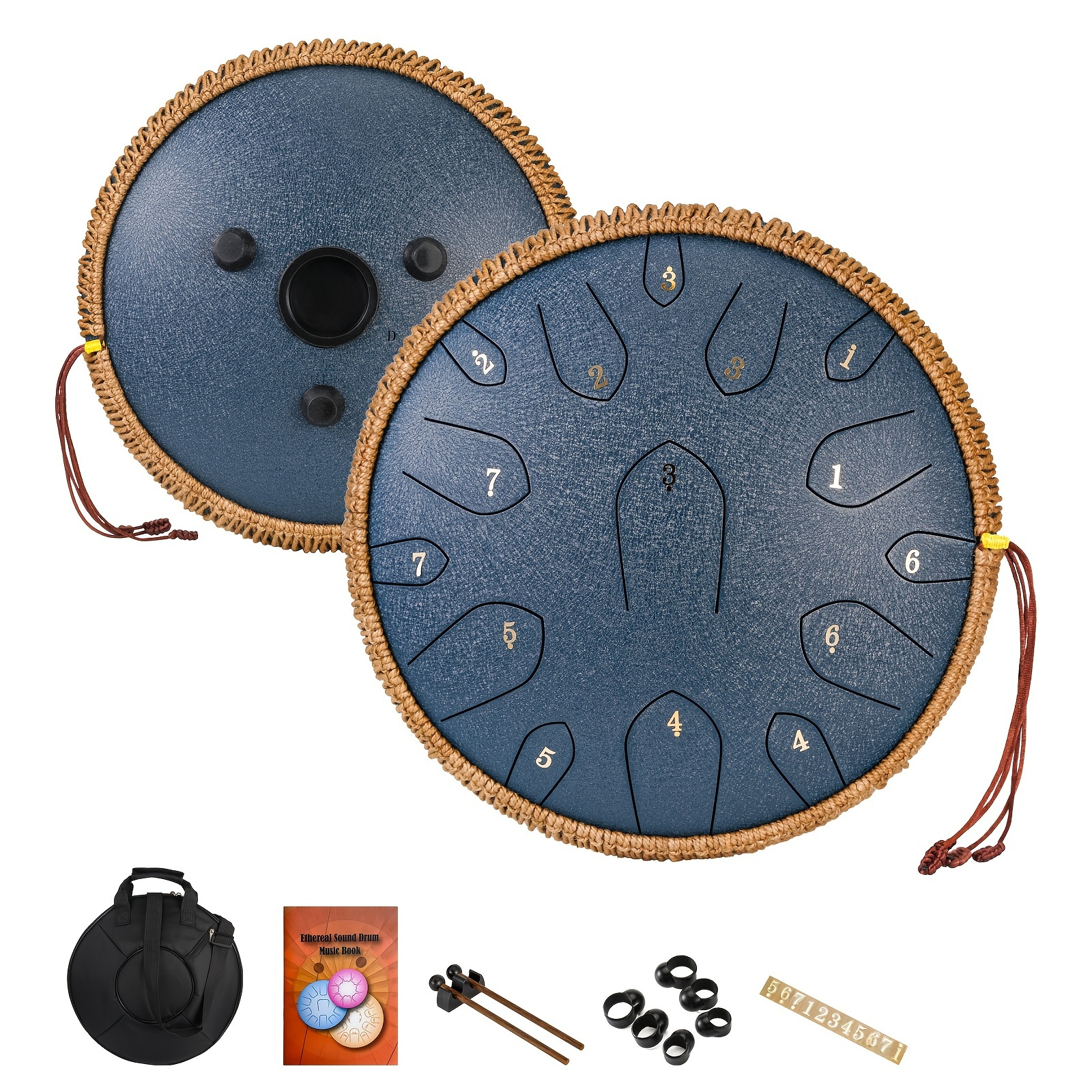 

14 Inch 15-note Steel Tongue Drum D Key Percussion Instrument Handpan Drum With Drum Mallets Carry Bag And Music Book, Used For Music Education Concert Yoga Entertainment Eid Al-adha Mubarak