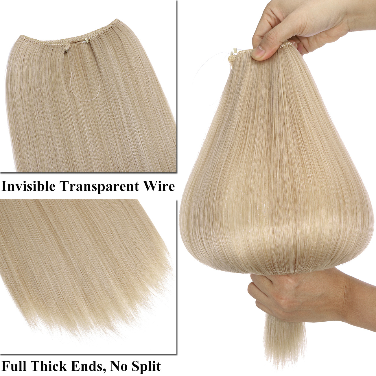 Image of Adjustable Headband Invisible Wire Hair Extensions Highlight Long Straight Synthetic Hairpiece For Women Heat Resistant Fiber No Clip 20inch