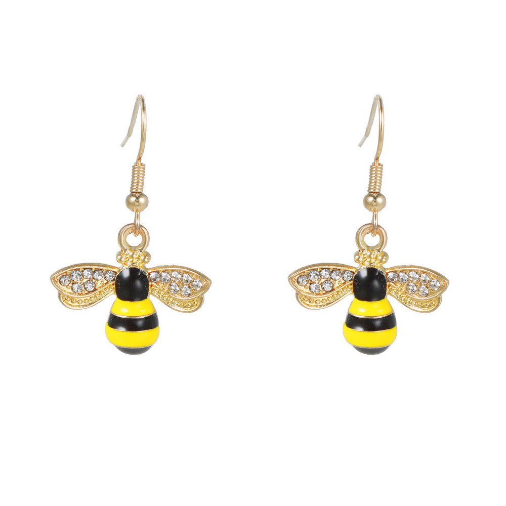 Bee Flower Rhinestones Drop Earrings