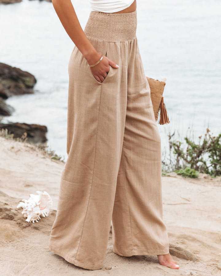 Solid Elastic Long Length Loose Pants, Vacation Casual Wide Leg Pants For  Spring & Summer, Women's Clothing