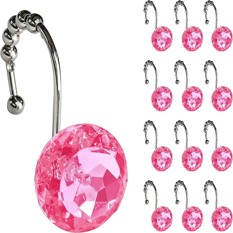 Crystal Shower Curtain Hooks for Bathroom, 12pcs Bling Rhinestone