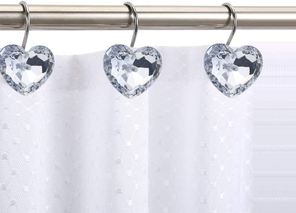 Shower Curtain Hooks, Acrylic Hearts Decorated With Rhinestones