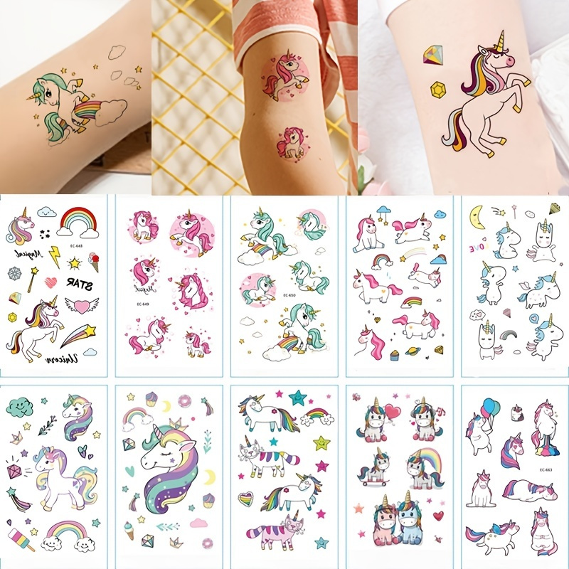 10pcs Lot Kids Tattoo Temporary Tattoos Cartoon Unicorn Horse Fake ...