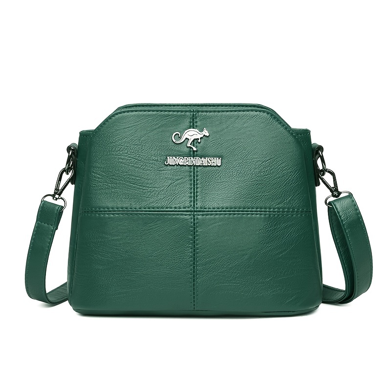 Women's Leather Crossbody Bag, Green Metallic Color Bag