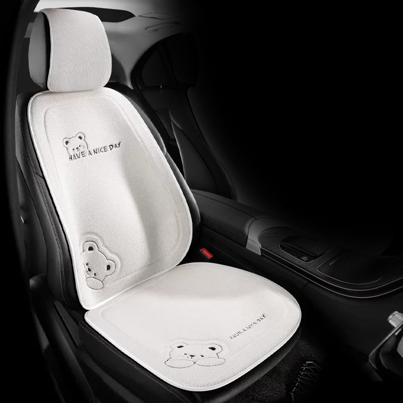 New Cartoon Bear Car Seat Cushion Pad Cellular Seat Covers Four Season  Universal Breathable Anti Slip Ice Silk Auto Cushion Set