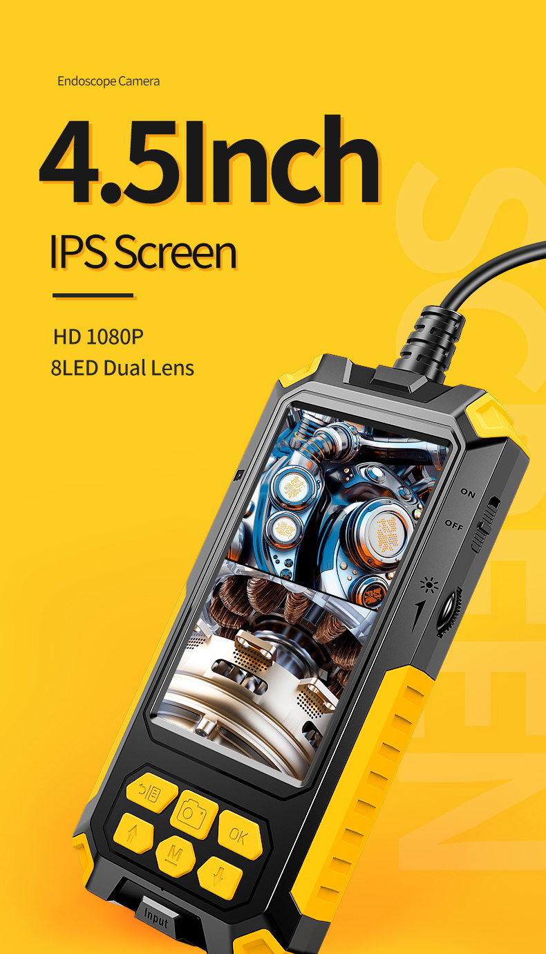 Dual Lens Borescope 4.5 Screen Endoscope Inspection Camera with